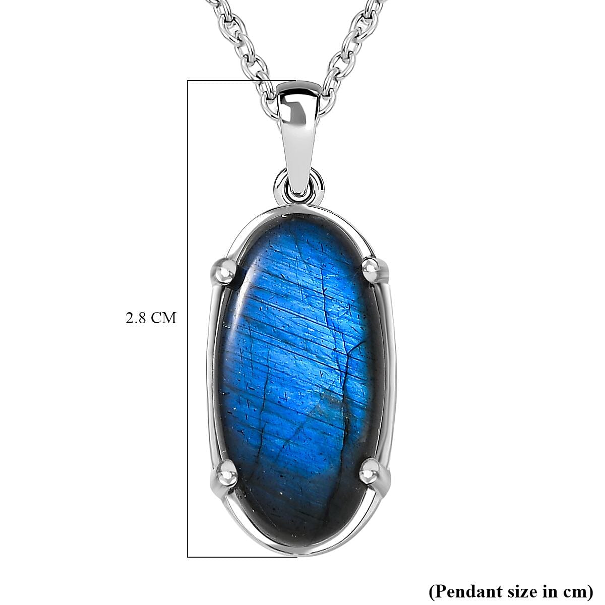 Labradorite Solitaire Pendant in Rhodium Overlay Sterling Silver with Stainless Steel Chain (Size 20), 11.10 Ct. 4277967 6