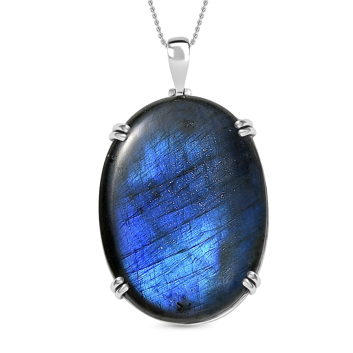 D'joy AAA Natural Labradorite Pendant with Chain (Size 20) in Rhodium Overlay Sterling Silver 103.26 Ct. 4393765 0
