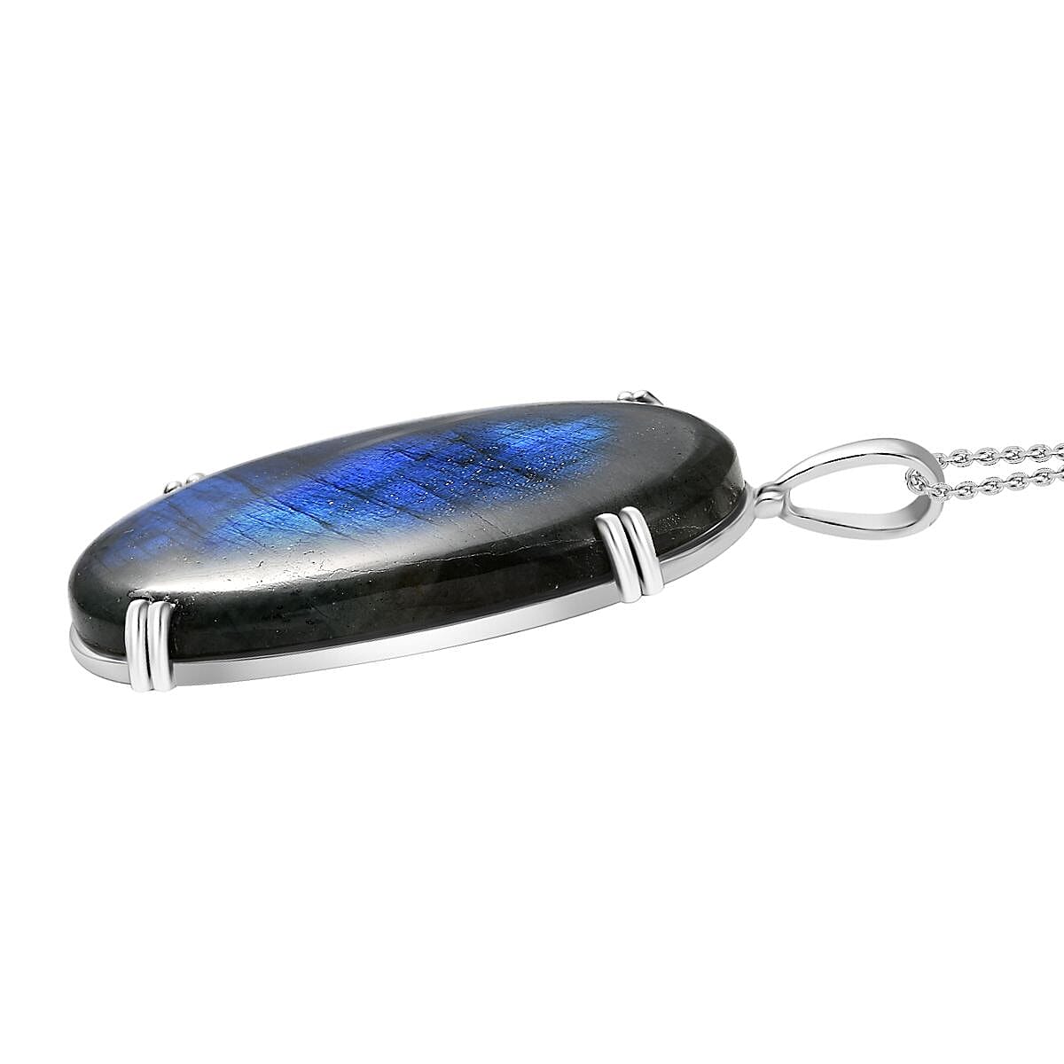 D'joy AAA Natural Labradorite Pendant with Chain (Size 20) in Rhodium Overlay Sterling Silver 103.26 Ct. 4393765 4