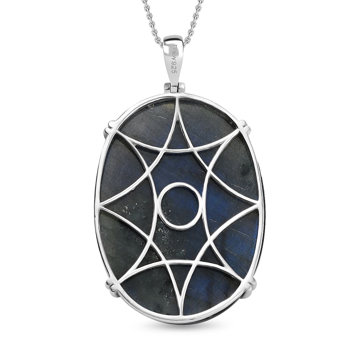 D'joy AAA Natural Labradorite Pendant with Chain (Size 20) in Rhodium Overlay Sterling Silver 103.26 Ct. 4393765 5