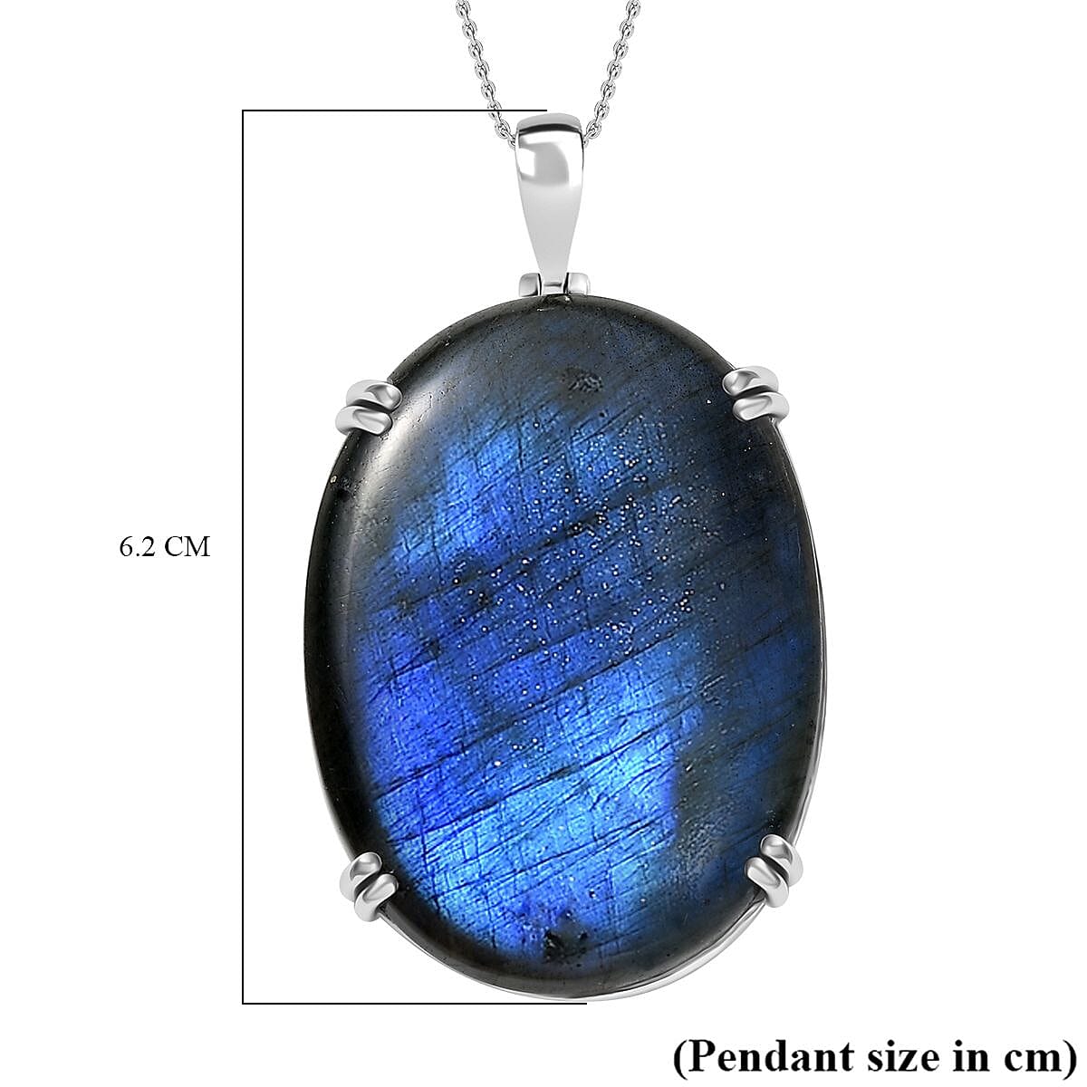 D'joy AAA Natural Labradorite Pendant with Chain (Size 20) in Rhodium Overlay Sterling Silver 103.26 Ct. 4393765 6