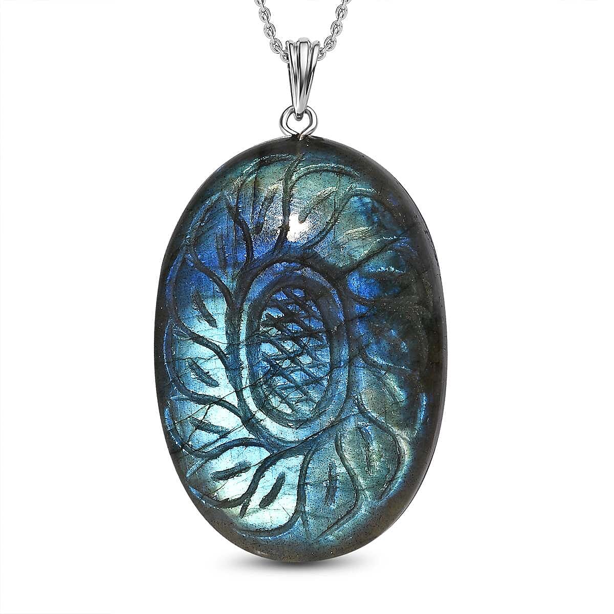 Labradorite Pendant with Chain (Size 20) in Rhodium Overlay Sterling Silver 70.02 Ct. 4318331 0