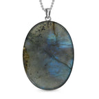 Labradorite Pendant with Chain (Size 20) in Rhodium Overlay Sterling Silver 70.02 Ct.