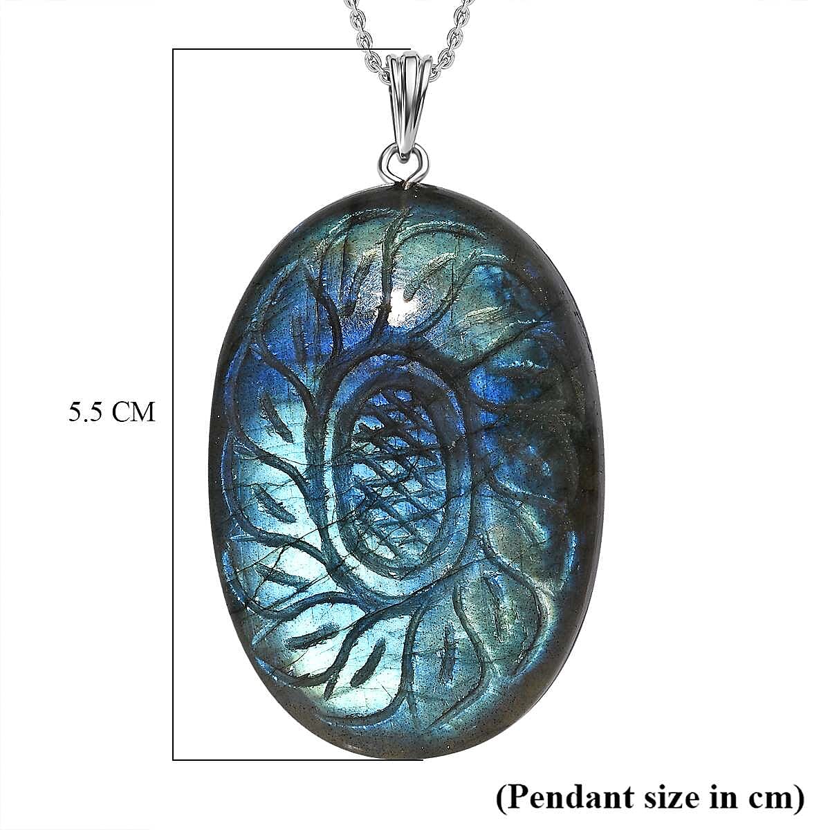Labradorite Pendant with Chain (Size 20) in Rhodium Overlay Sterling Silver 70.02 Ct. 4318331 5