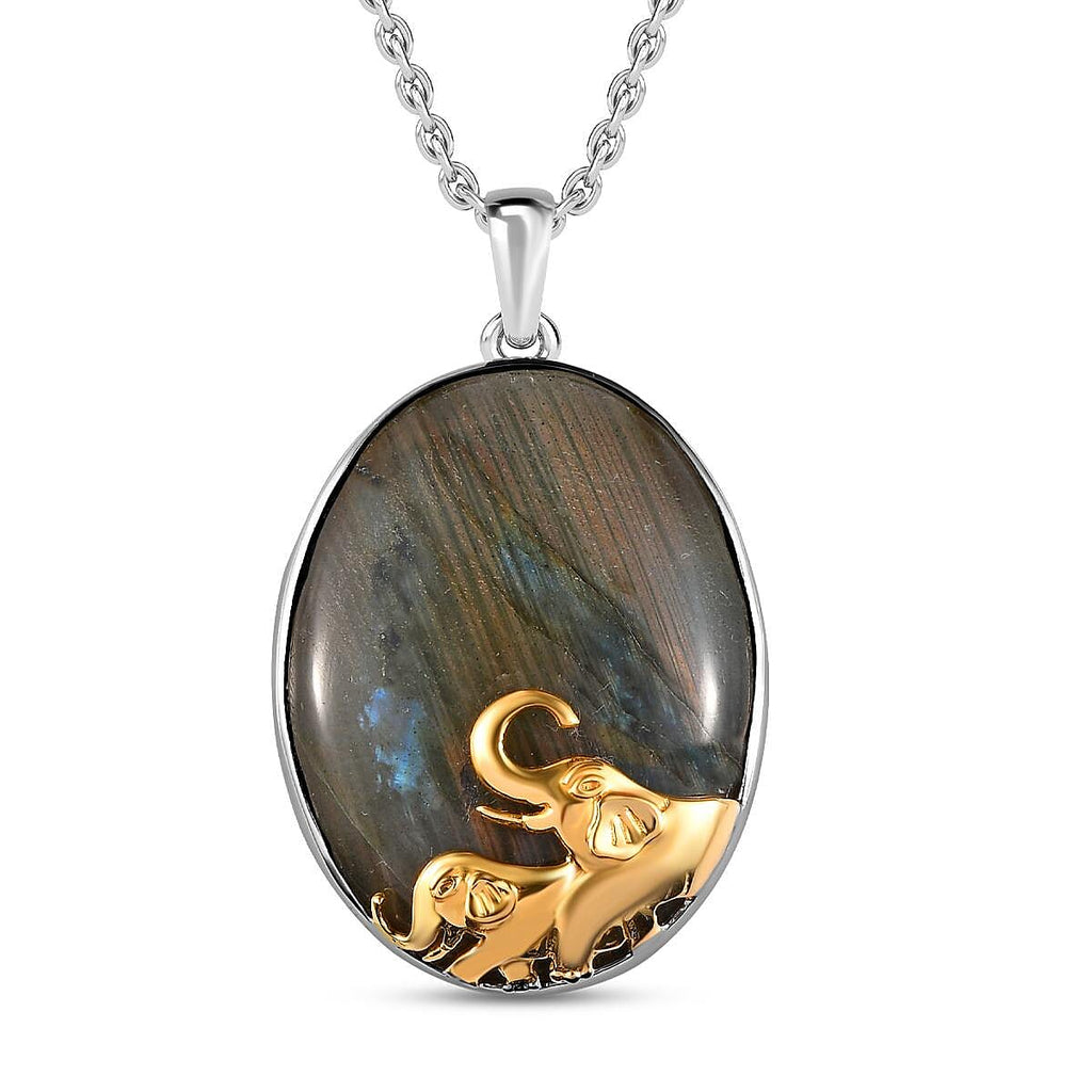 Labradorite Pendant with Chain (Size 20) in Platinum & Gold Overlay Sterling Silver 80.00 Ct.