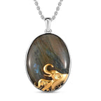 Labradorite Pendant with Chain (Size 20) in Platinum & Gold Overlay Sterling Silver 80.00 Ct.