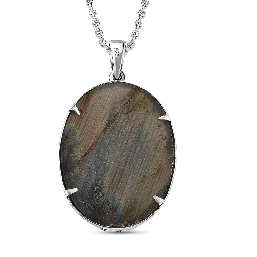 Labradorite Pendant with Chain (Size 20) in Platinum & Gold Overlay Sterling Silver 80.00 Ct.