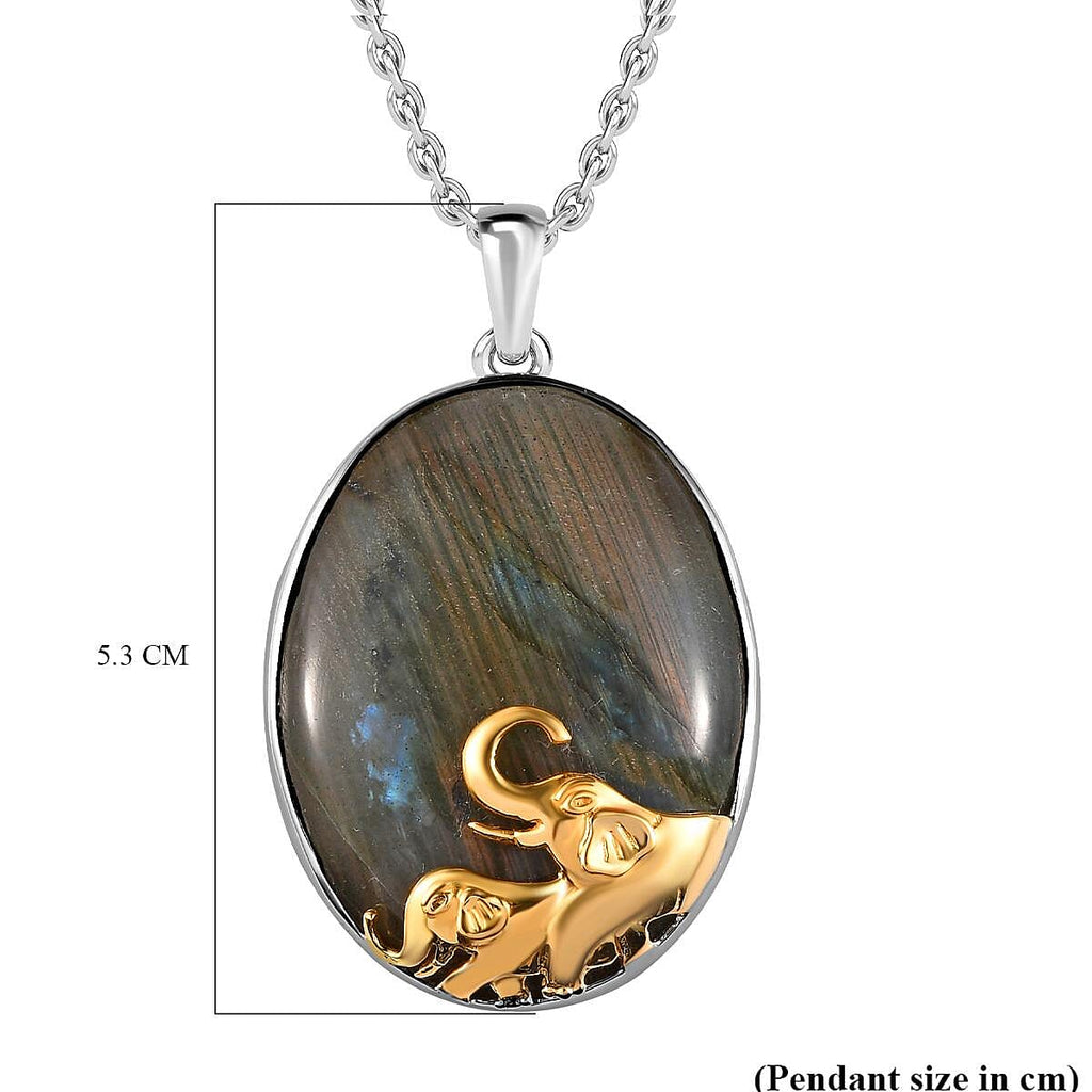 Labradorite Pendant with Chain (Size 20) in Platinum & Gold Overlay Sterling Silver 80.00 Ct.