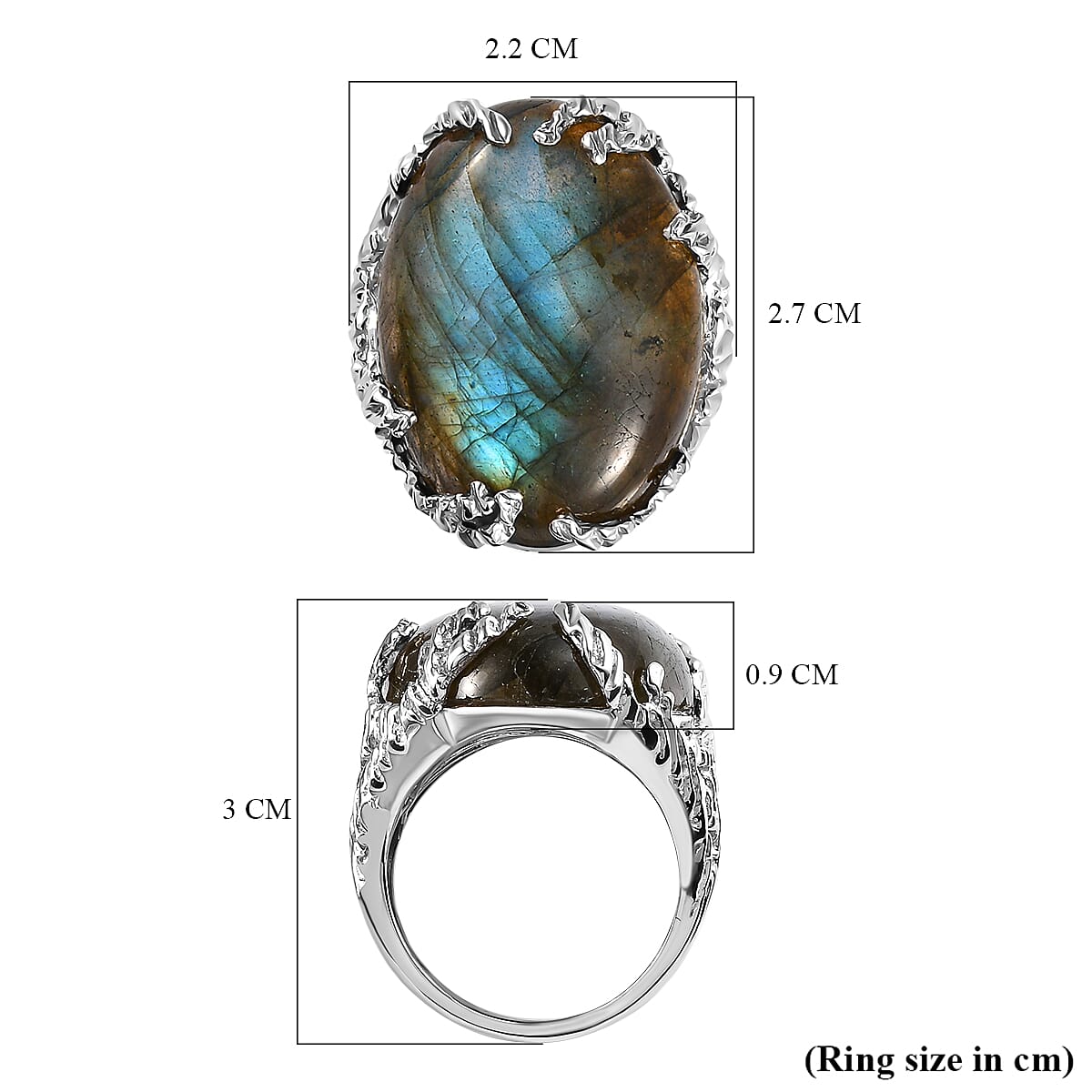 Labradorite Ring in Platinum Overlay Sterling Silver 25.45 Ct. 7199240 6