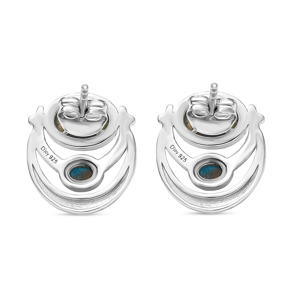 D'joy AAA Natural Labradorite & Sleeping Beauty Turquoise Solitaire Stud Push Post Earring in Rhodium Overlay Sterling Silver 2.98 Ct.