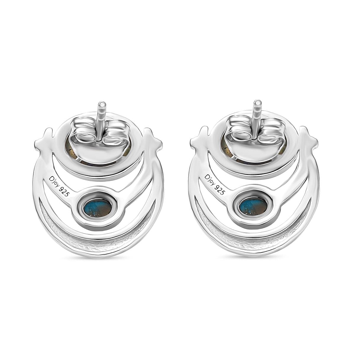 D'joy AAA Natural Labradorite &amp; Sleeping Beauty Turquoise Solitaire Stud Push Post Earring in Rhodium Overlay Sterling Silver 2.98 Ct. 8172251 5