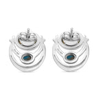 D'joy AAA Natural Labradorite & Sleeping Beauty Turquoise Solitaire Stud Push Post Earring in Rhodium Overlay Sterling Silver 2.98 Ct.