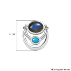 D'joy AAA Natural Labradorite & Sleeping Beauty Turquoise Solitaire Stud Push Post Earring in Rhodium Overlay Sterling Silver 2.98 Ct.
