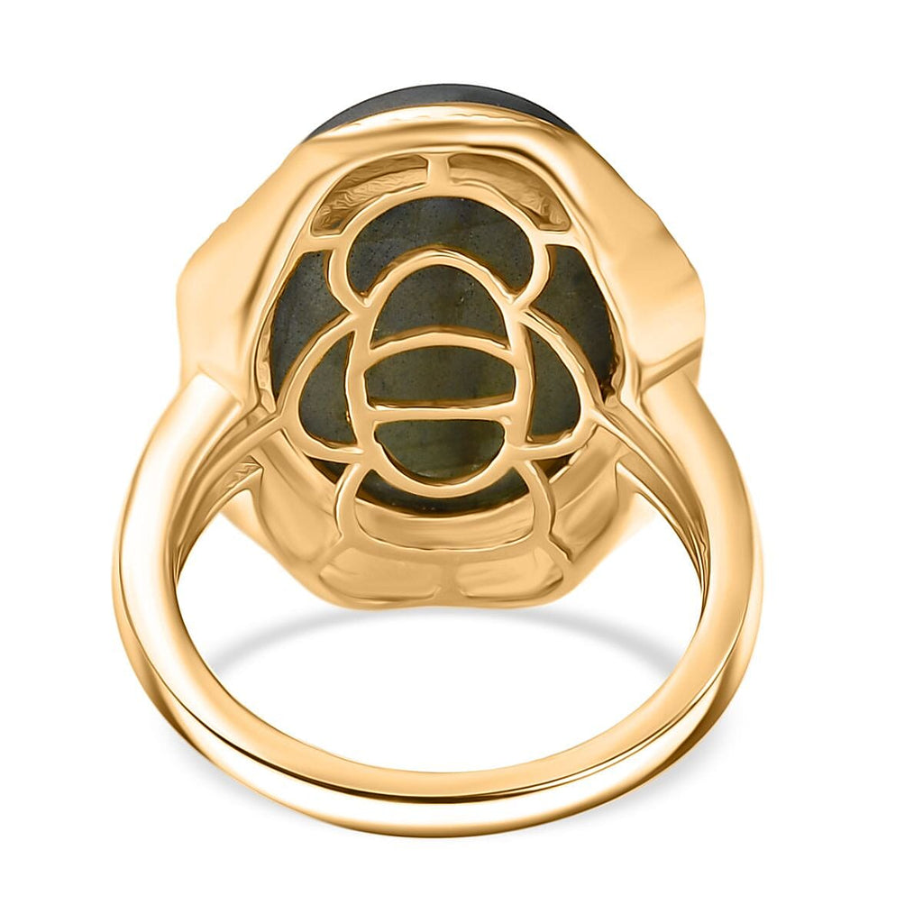 Labradorite Solitaire Ring Pure Yellow Brass  12.035  Ct.