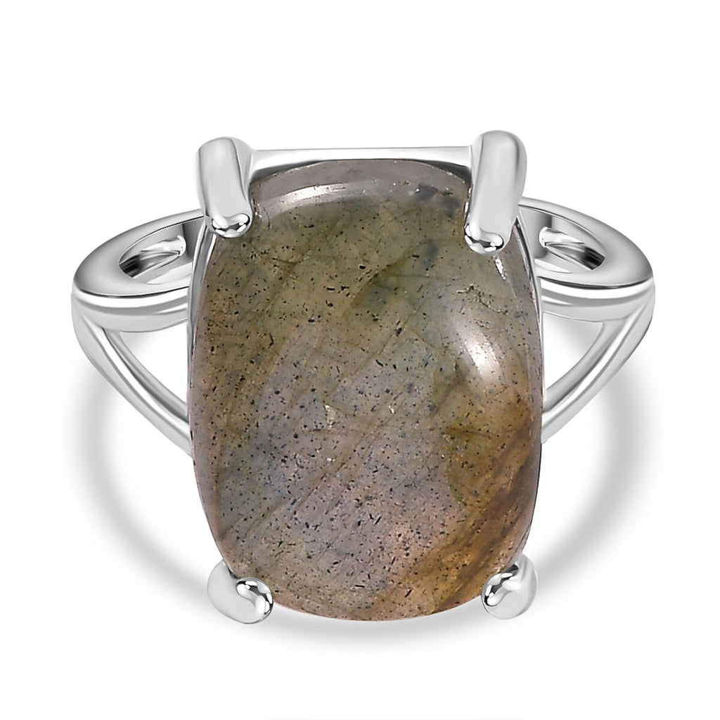 Labradorite  Solitaire Ring in Platinum Overlay Sterling Silver 10.00 ct