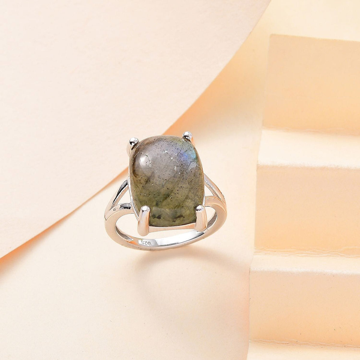 Labradorite Solitaire Ring in Platinum Overlay Sterling Silver, 11.110  Ct. 7807333 2
