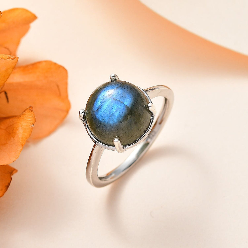 Labradorite Solitaire Ring in Platinum Overlay Sterling Silver 4.20 Ct