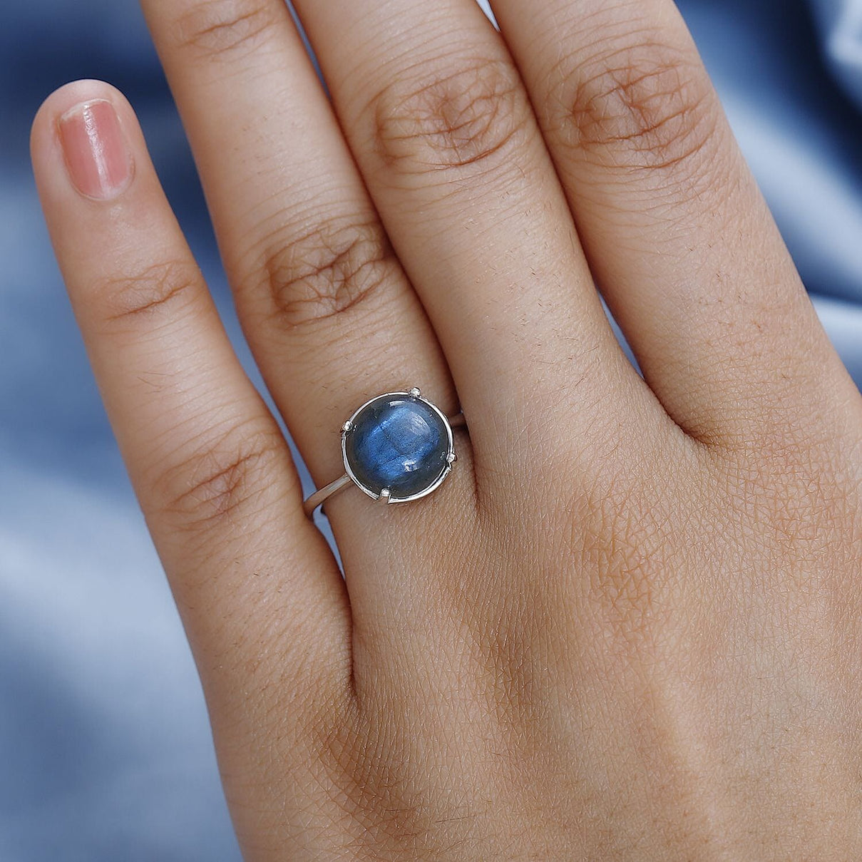 Labradorite Solitaire Ring in Platinum Overlay Sterling Silver 4.20 Ct 7706158 3