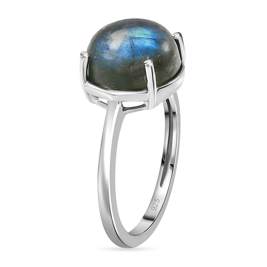 Labradorite Solitaire Ring in Platinum Overlay Sterling Silver 4.20 Ct