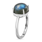 Labradorite Solitaire Ring in Platinum Overlay Sterling Silver 4.20 Ct