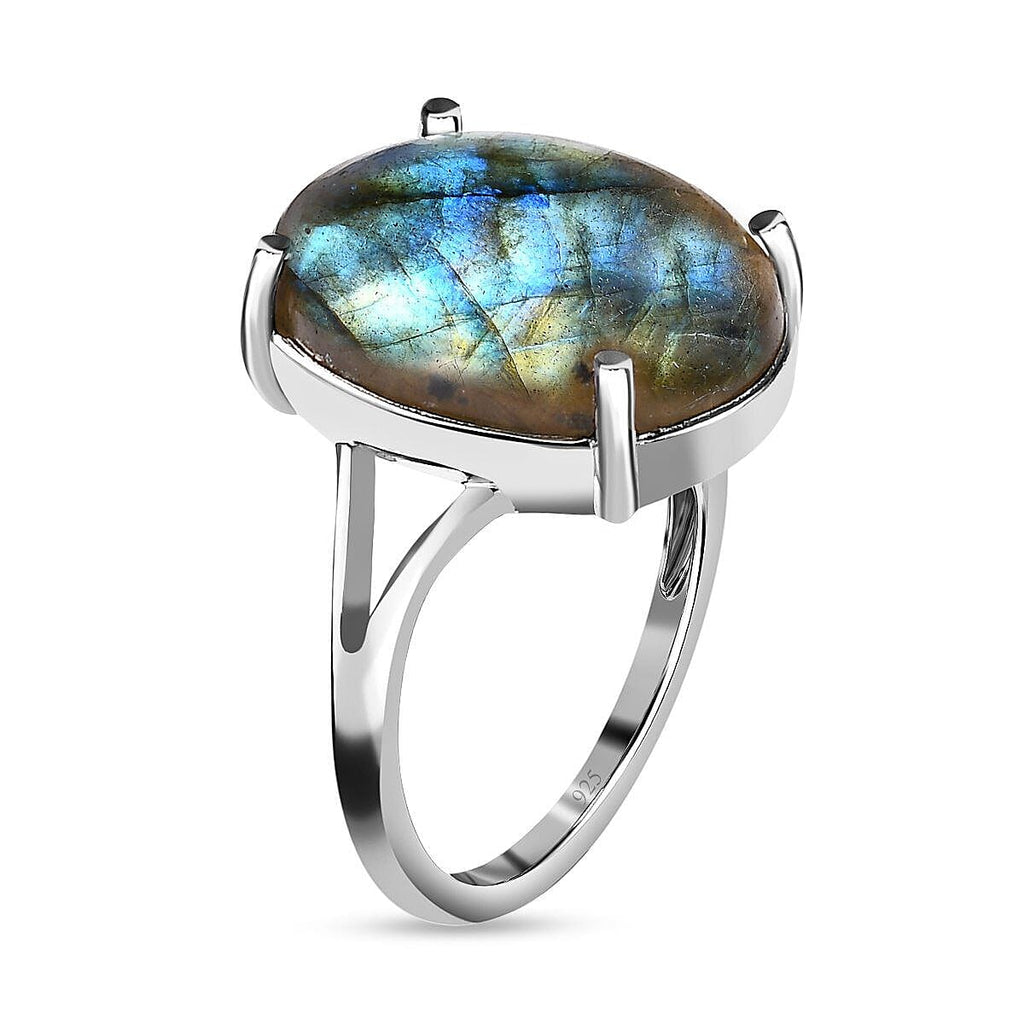 Labradorite Solitaire Ring in Platinum Overlay Sterling Silver 9.85 Ct