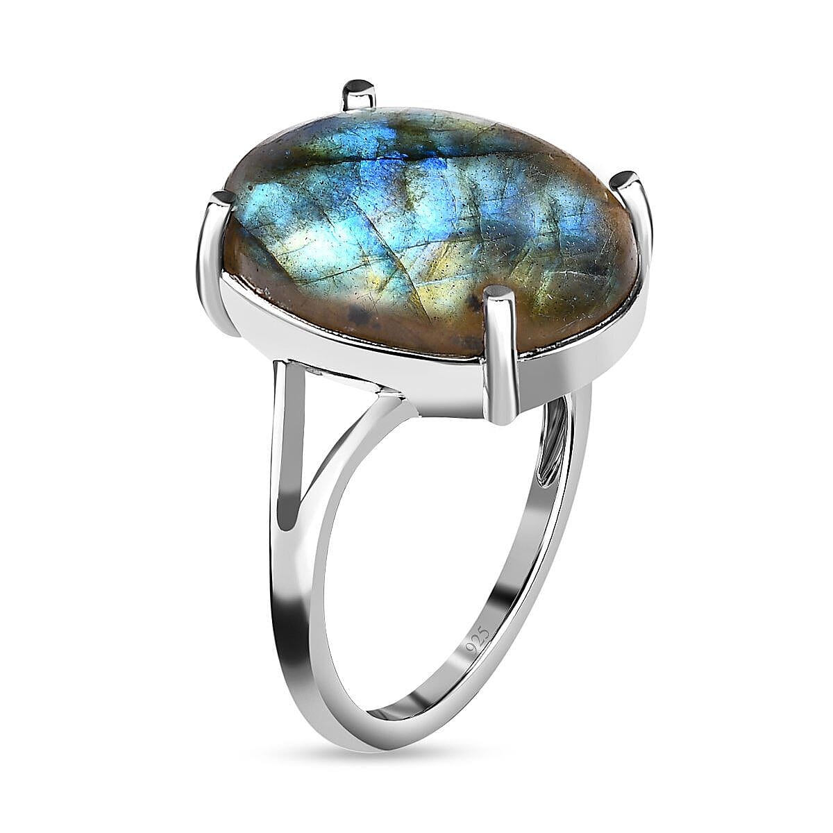 Labradorite Solitaire Ring in Platinum Overlay Sterling Silver 9.85 Ct 7468465 6