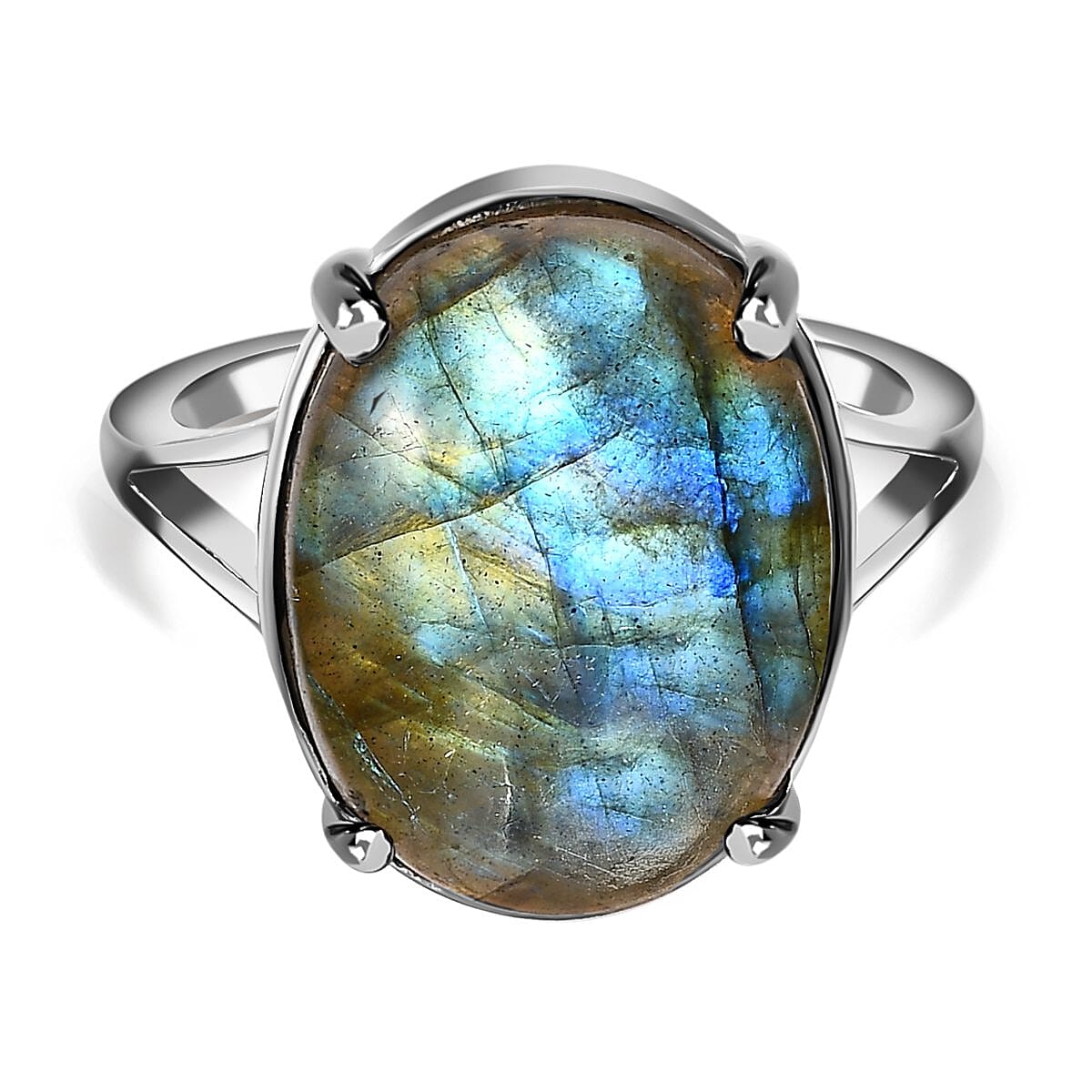 Labradorite Solitaire Ring in Platinum Overlay Sterling Silver 9.85 Ct 7468465 1