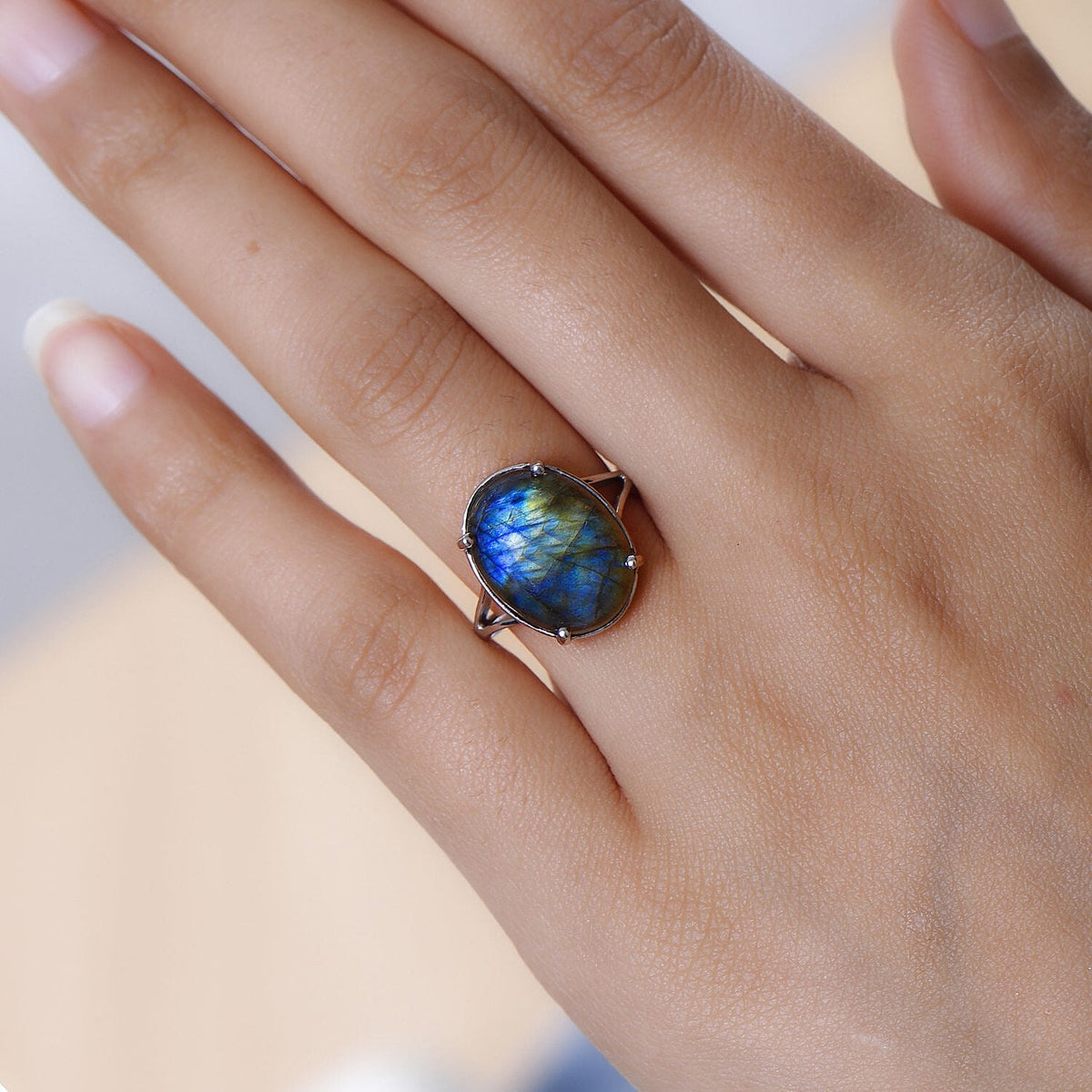 Labradorite Solitaire Ring in Platinum Overlay Sterling Silver 9.85 Ct 7468465 5
