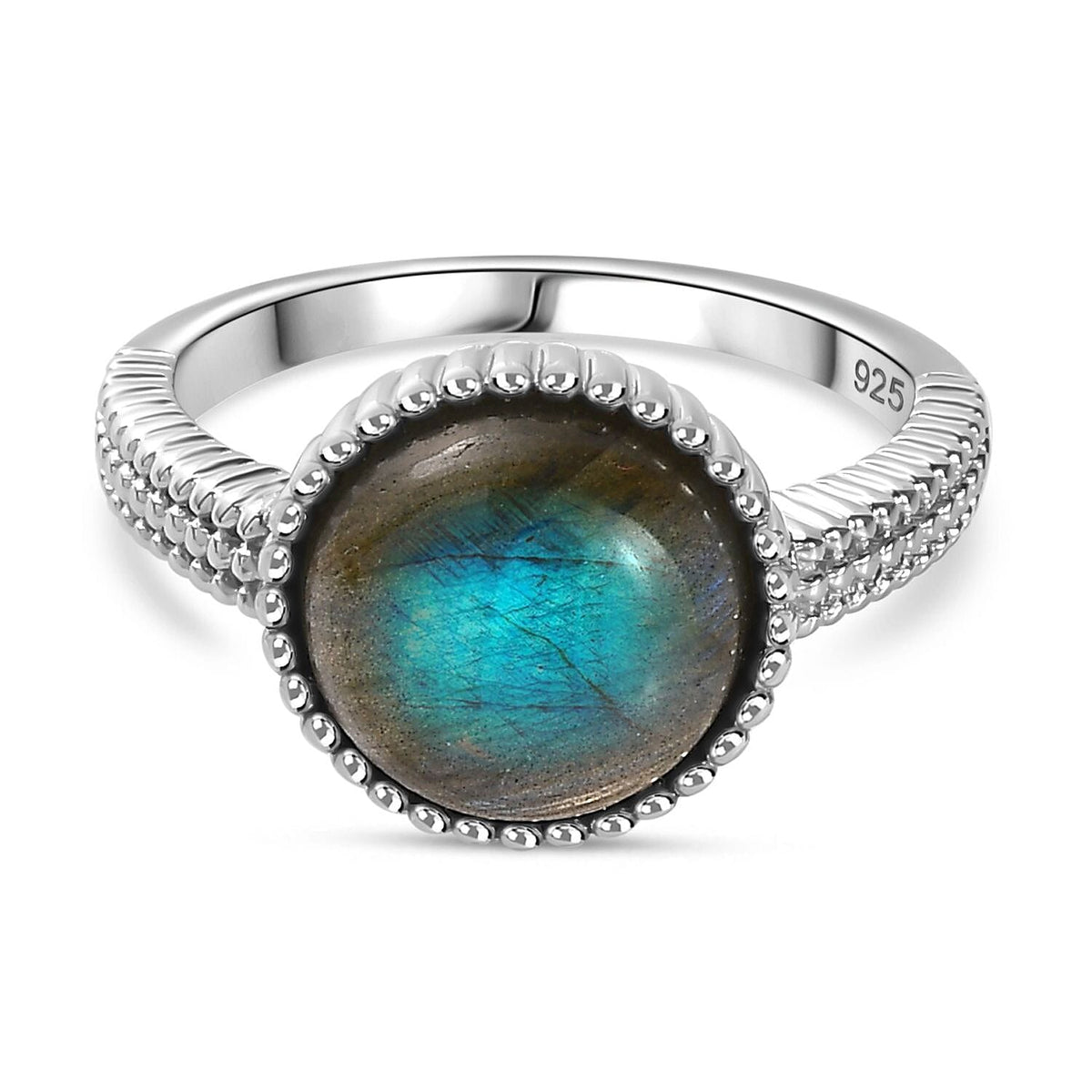 Labradorite Solitaire Ring in Rhodium Overlay Sterling Silver 4.50 Ct. 7807400 0