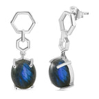 D'joy AAA Natural Labradorite Solitaire Stud Push Post Earring in Rhodium Overlay Sterling Silver 7.94 Ct.