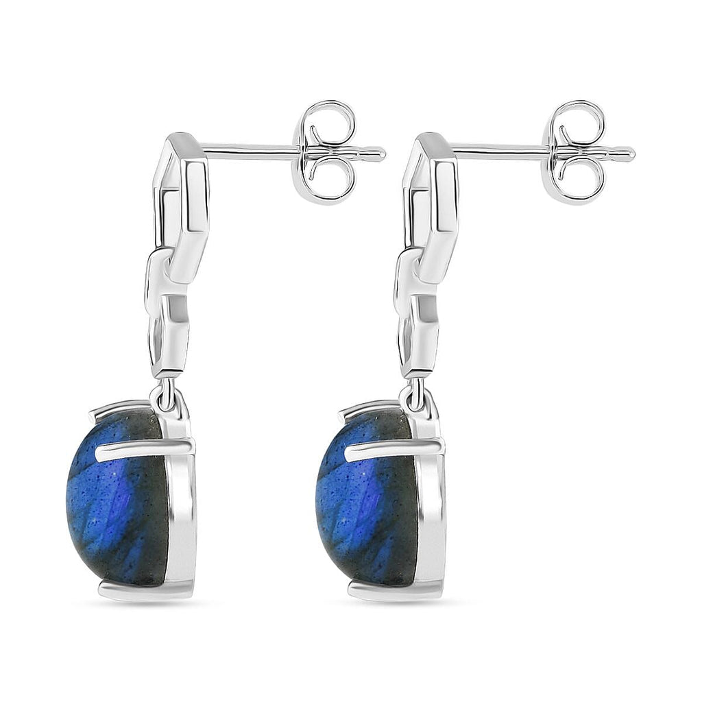 D'joy AAA Natural Labradorite Solitaire Stud Push Post Earring in Rhodium Overlay Sterling Silver 7.94 Ct.