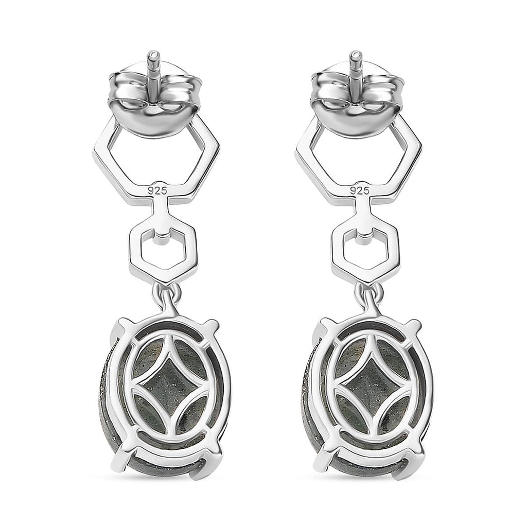 D'joy AAA Natural Labradorite Solitaire Stud Push Post Earring in Rhodium Overlay Sterling Silver 7.94 Ct.