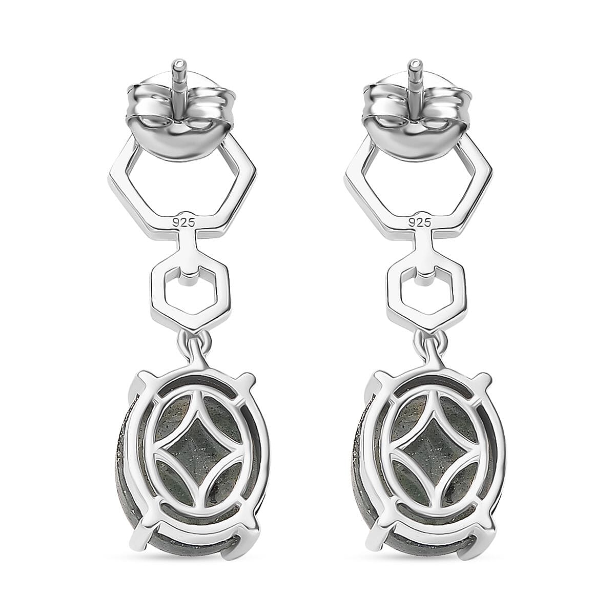 D'joy AAA Natural Labradorite Solitaire Stud Push Post Earring in Rhodium Overlay Sterling Silver 7.94 Ct. 8162218 5