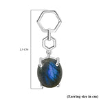 D'joy AAA Natural Labradorite Solitaire Stud Push Post Earring in Rhodium Overlay Sterling Silver 7.94 Ct.