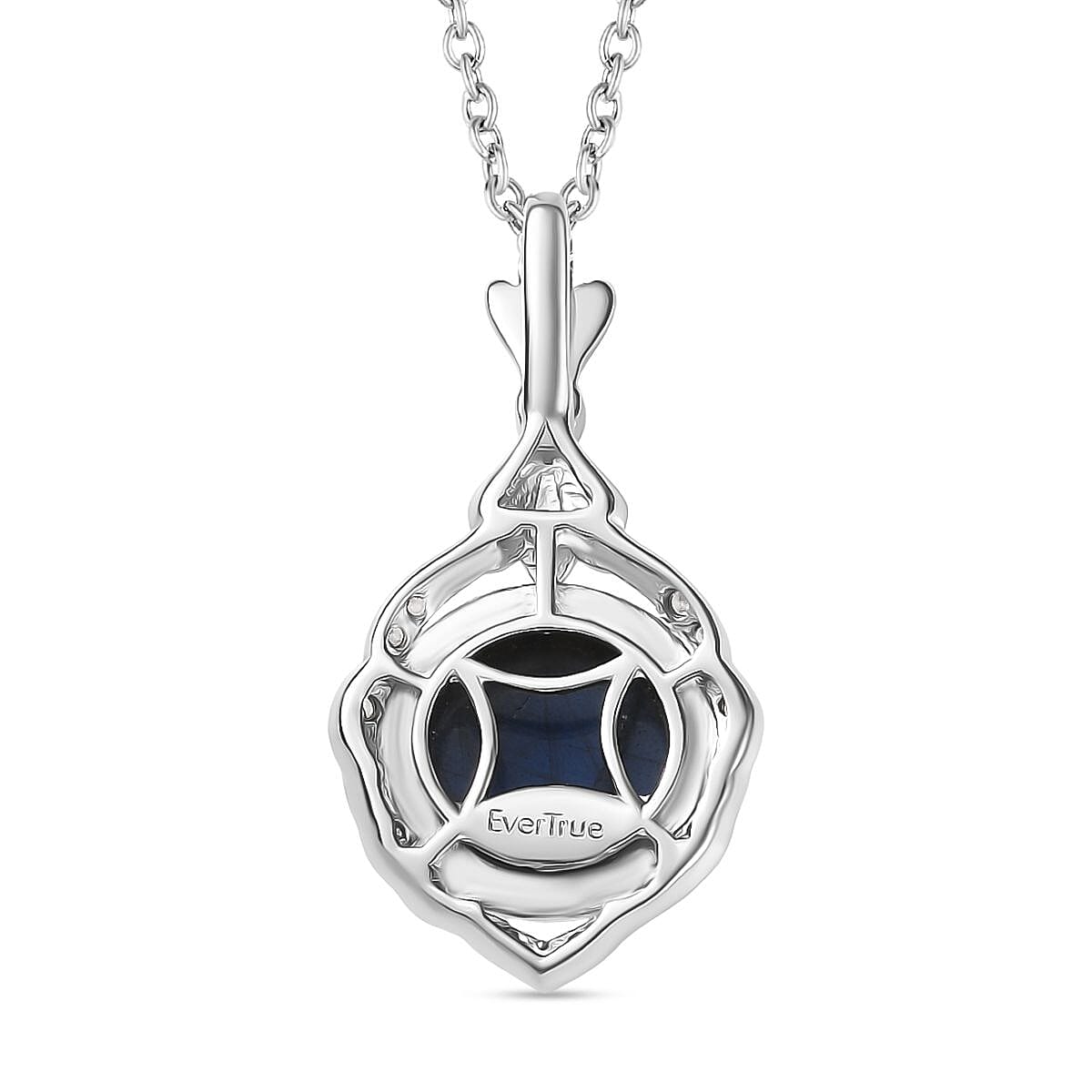 AAA Natural Labradorite &amp; White Zircon Pendant with Chain (Size 20) in White Plating 5.07 Ct. 4391423 5