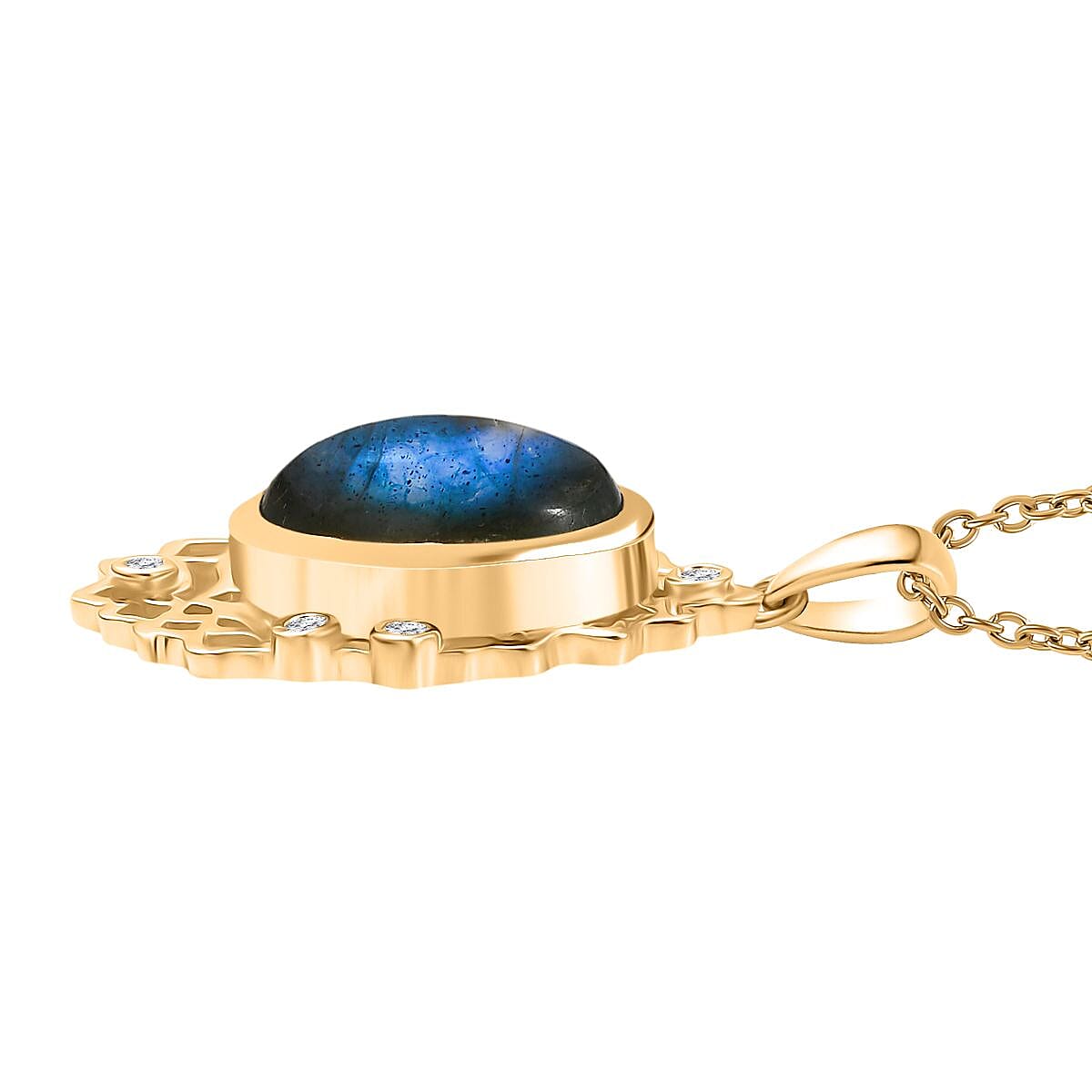 Labradorite &amp; White Zircon Pendant with Chain (Size 20) in Yellow Gold Plated 5.95 Ct. 4416444 4