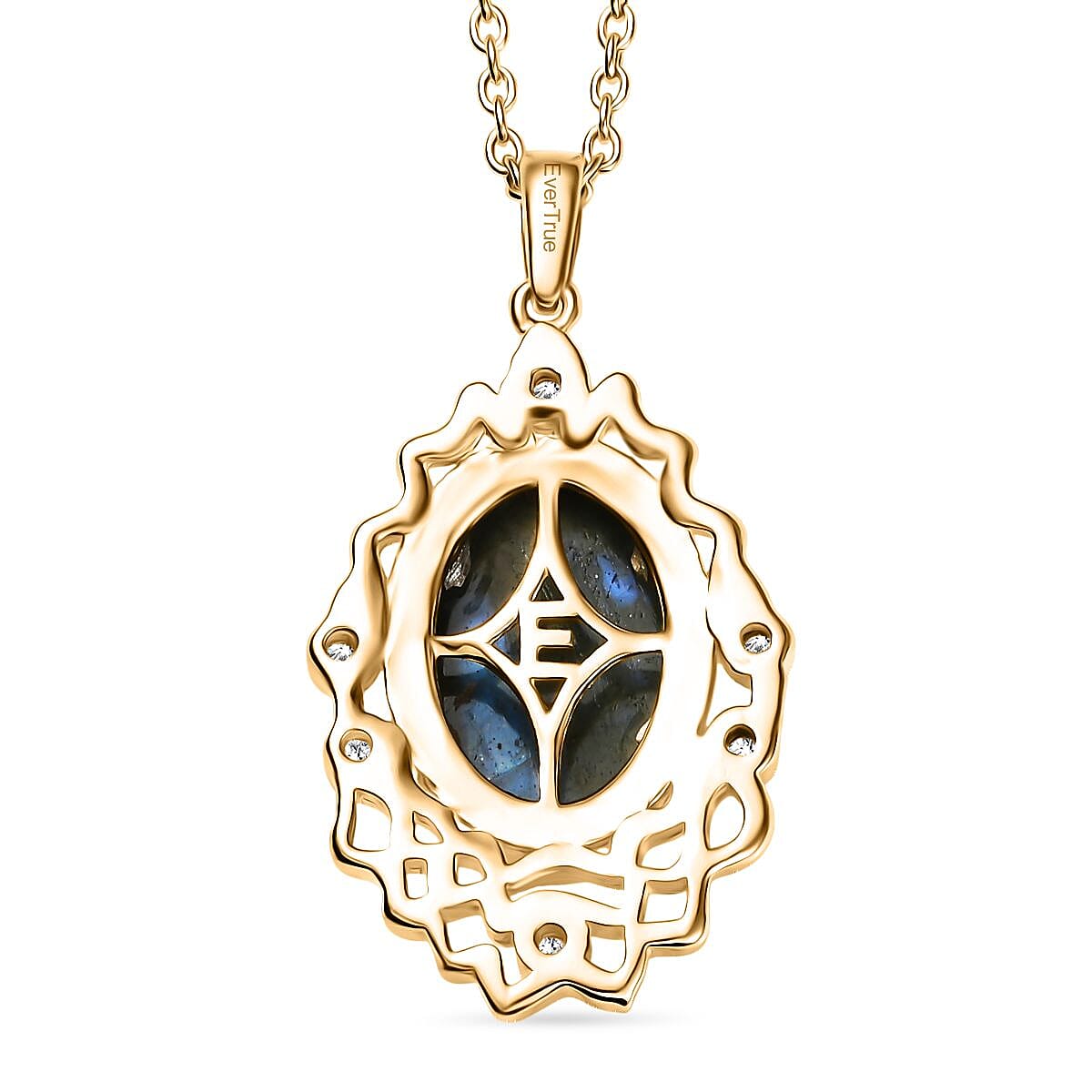 Labradorite &amp; White Zircon Pendant with Chain (Size 20) in Yellow Gold Plated 5.95 Ct. 4416444 5