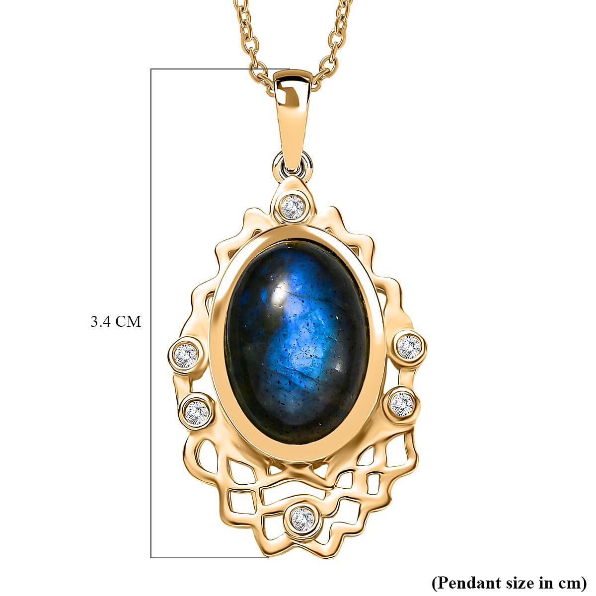 Labradorite &amp; White Zircon Pendant with Chain (Size 20) in Yellow Gold Plated 5.95 Ct. 4416444 6