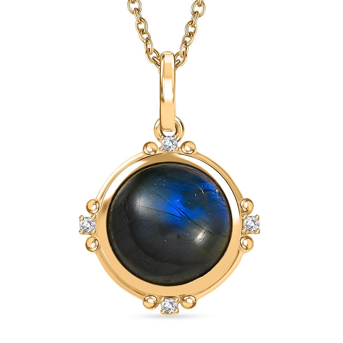 Labradorite &amp; White Zircon Pendant with Chain (Size 20) in Yellow Gold Plated 9.84 Ct. 4420702 0