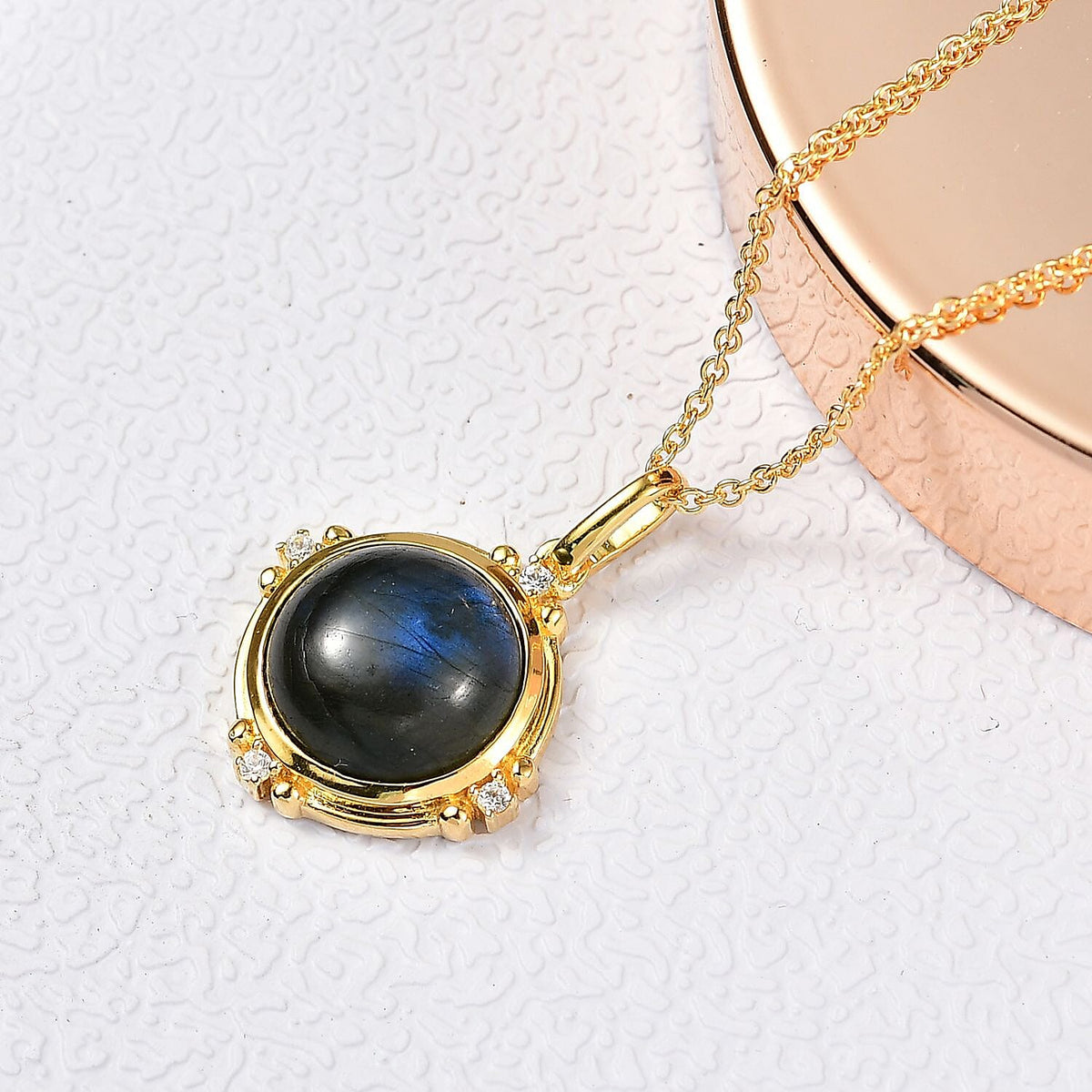 Labradorite &amp; White Zircon Pendant with Chain (Size 20) in Yellow Gold Plated 9.84 Ct. 4420702 2