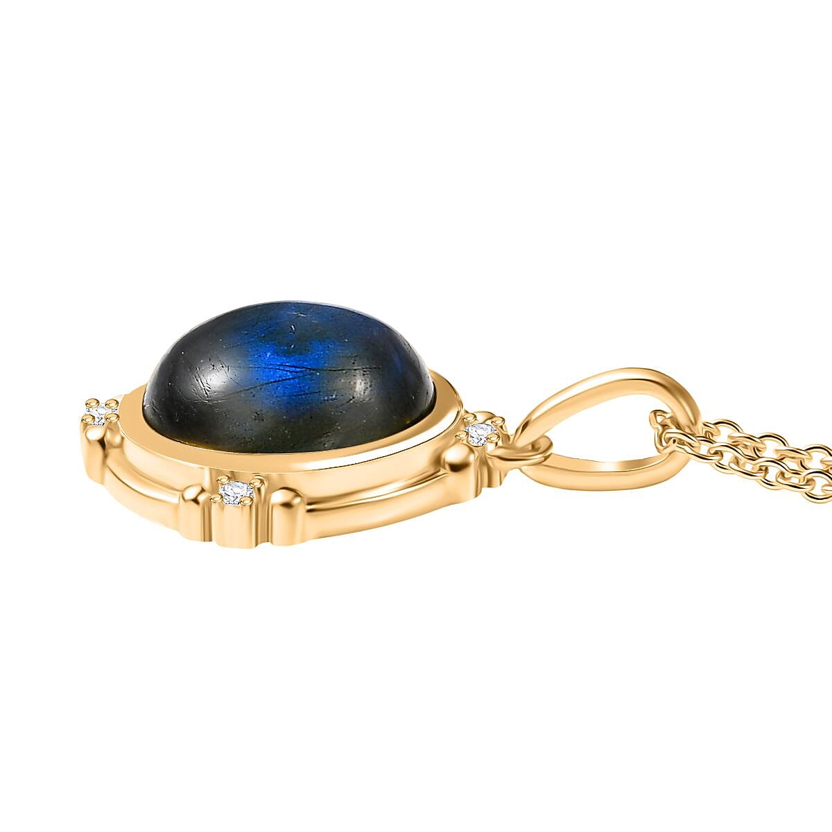 Labradorite &amp; White Zircon Pendant with Chain (Size 20) in Yellow Gold Plated 9.84 Ct. 4420702 4