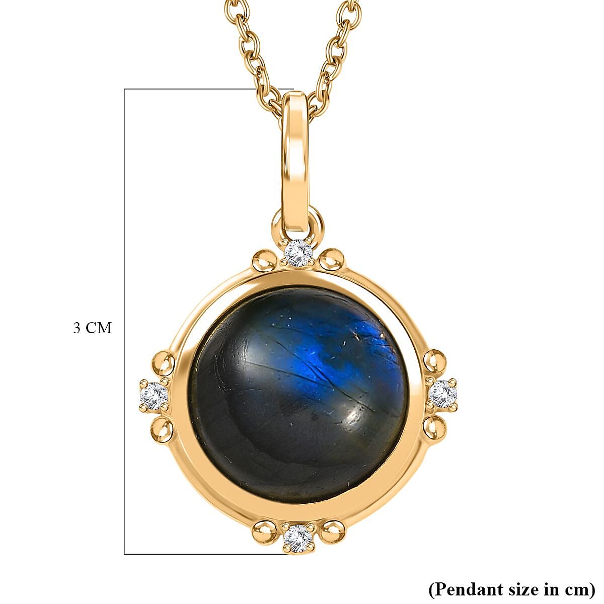 Labradorite &amp; White Zircon Pendant with Chain (Size 20) in Yellow Gold Plated 9.84 Ct. 4420702 6
