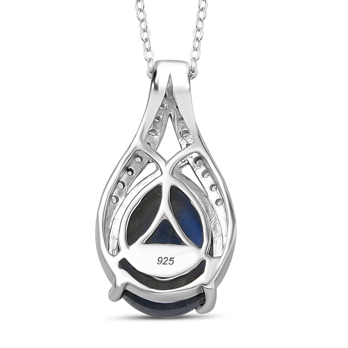 D'joy AAA Natural Labradorite &amp; White Zircon Pendant with Chain (Size 20) in Rhodium Overlay Sterling Silver 3.50 Ct. 4391430 5