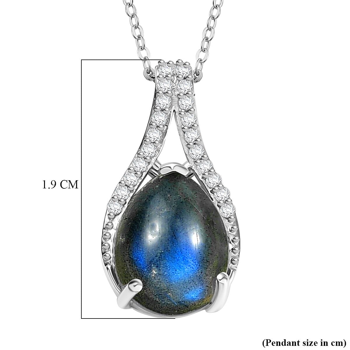 D'joy AAA Natural Labradorite &amp; White Zircon Pendant with Chain (Size 20) in Rhodium Overlay Sterling Silver 3.50 Ct. 4391430 6