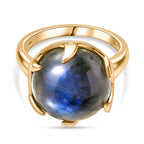 AAA Natural Labradorite & White Zircon Solitaire Ring In Yellow Gold Plating 9.97 Ct.