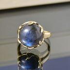 AAA Natural Labradorite & White Zircon Solitaire Ring In Yellow Gold Plating 9.97 Ct.