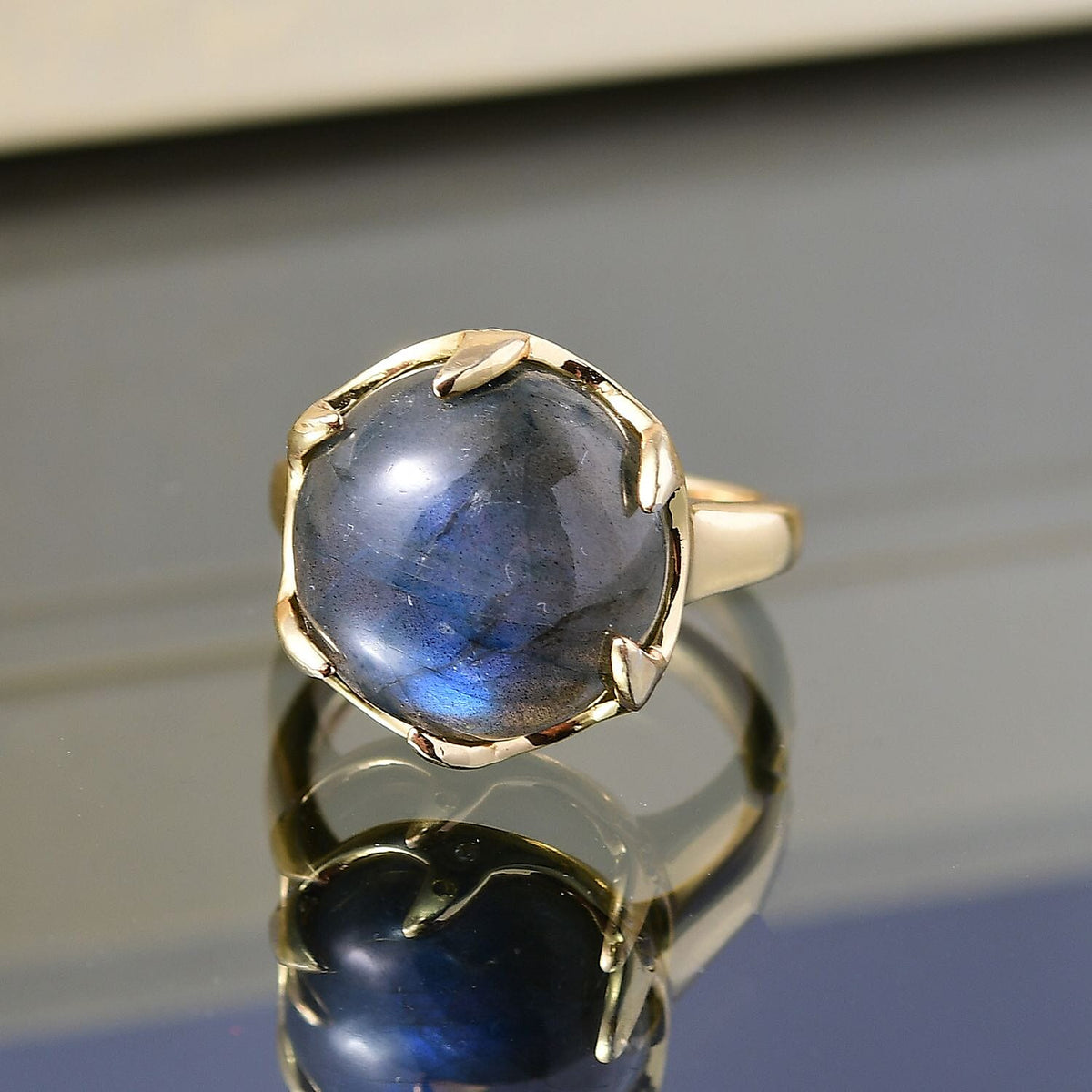 Labradorite, White Zircon Solitaire Ring Pure Yellow Brass  9.974  Ct. 8172298 2