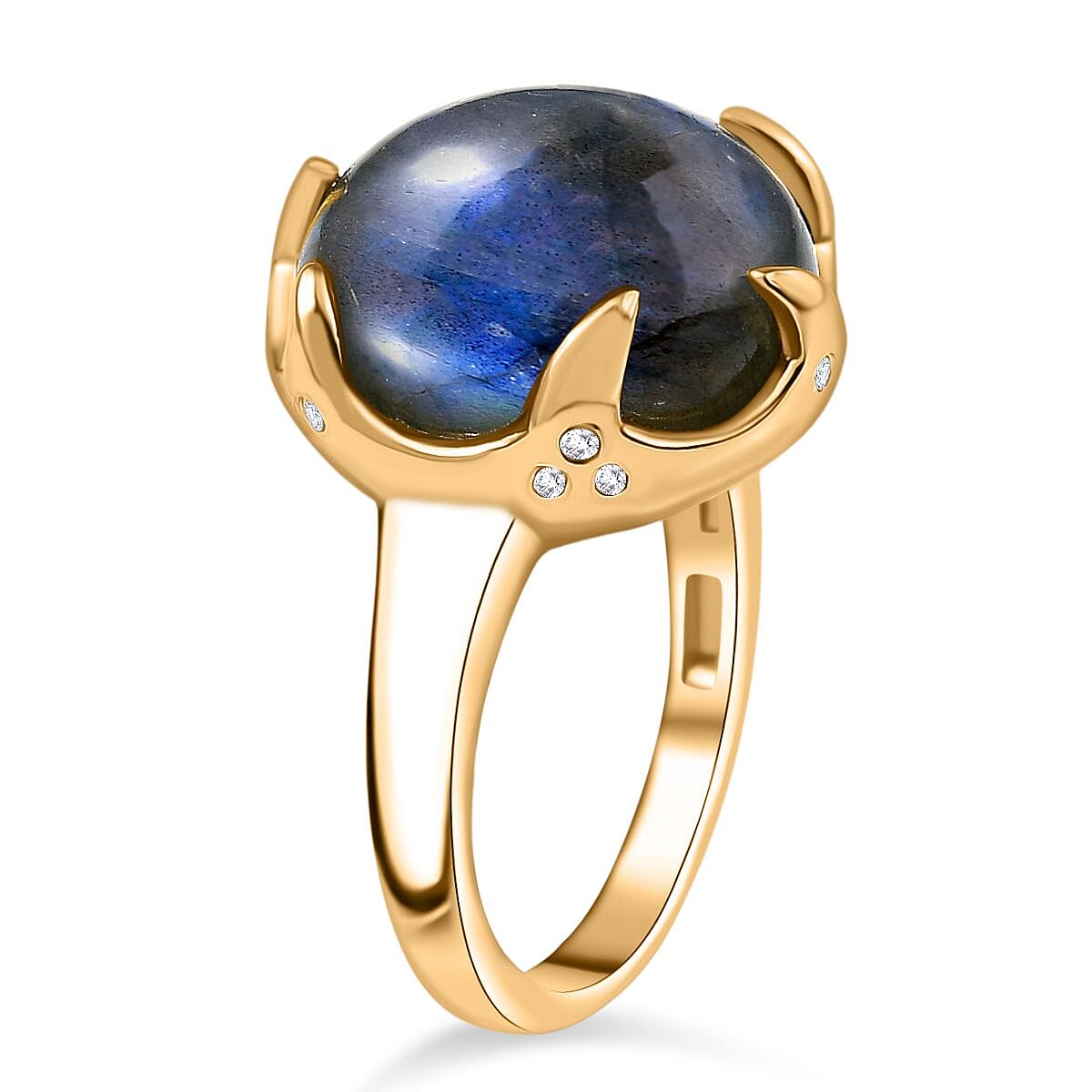 Labradorite, White Zircon Solitaire Ring Pure Yellow Brass  9.974  Ct. 8172298 4