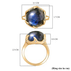 AAA Natural Labradorite & White Zircon Solitaire Ring In Yellow Gold Plating 9.97 Ct.