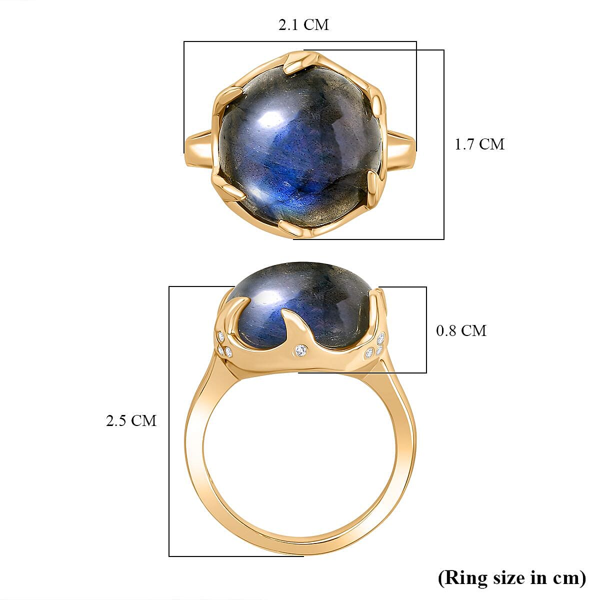 Labradorite, White Zircon Solitaire Ring Pure Yellow Brass  9.974  Ct. 8172298 6